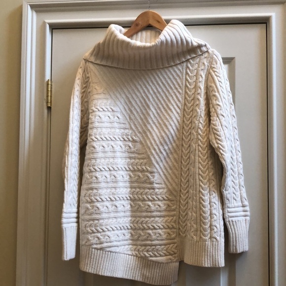 L. L. Bean Fisherman’s Mixed Stitch Cowlneck Sweater White L - Picture 6 of 11